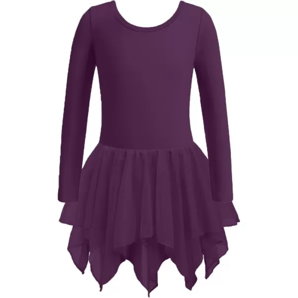 Zaclotre Girls Ballet Leotards with Irregular 2Layer Skirts Long Sleeve Dance Dress Toddler Ballerina OutfitsDark Purple