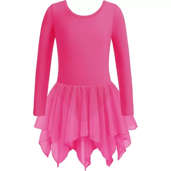 Zaclotre Girls Ballet Leotards with Irregular 2Layer Skirts Long Sleeve Dance Dress Toddler Ballerina OutfitsHot Pink