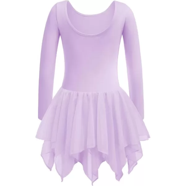 Zaclotre Girls Ballet Leotards with Irregular 2Layer Skirts Long Sleeve Dance Dress Toddler Ballerina OutfitsLilac