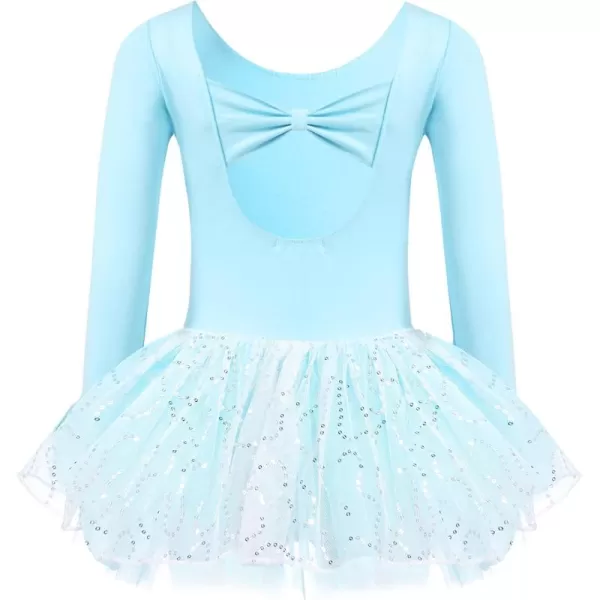Zaclotre Girls Ballet Long Sleeve Skirted Leotards with Tutus Skirt Dance Dress Ballerina OutfitsAqua Blue