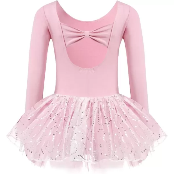 Zaclotre Girls Ballet Long Sleeve Skirted Leotards with Tutus Skirt Dance Dress Ballerina OutfitsBallet PinkBow Back