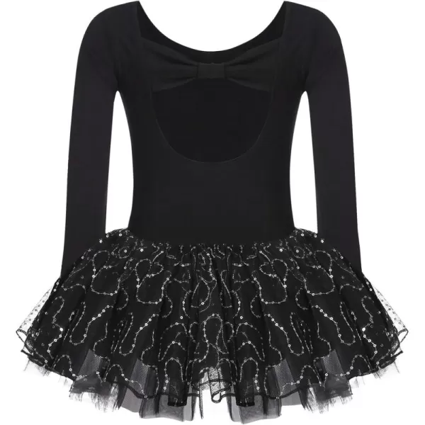 Zaclotre Girls Ballet Long Sleeve Skirted Leotards with Tutus Skirt Dance Dress Ballerina OutfitsBlackBow Back