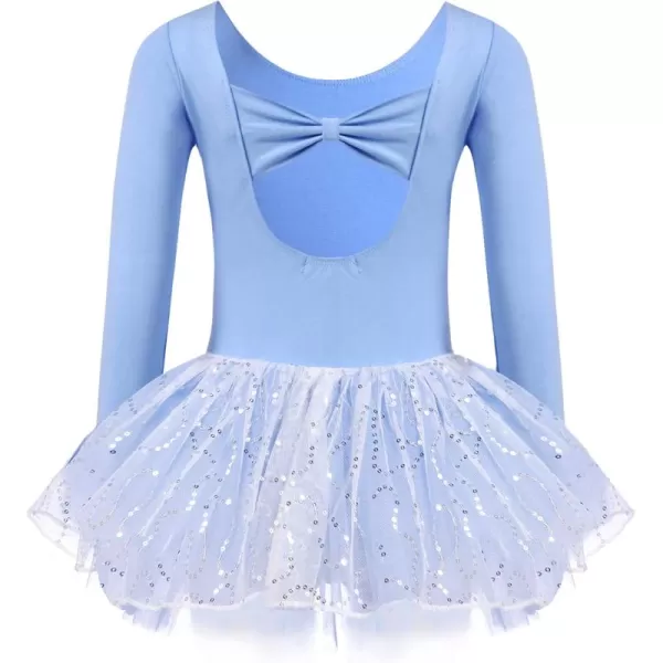 Zaclotre Girls Ballet Long Sleeve Skirted Leotards with Tutus Skirt Dance Dress Ballerina OutfitsBlueBow Back