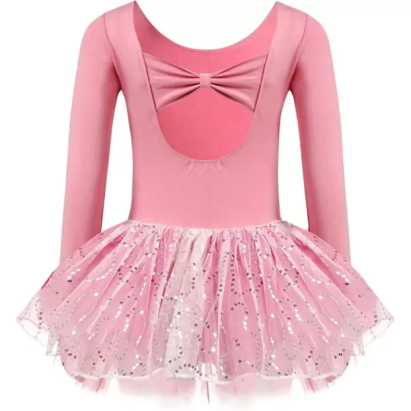 Zaclotre Girls Ballet Long Sleeve Skirted Leotards with Tutus Skirt Dance Dress Ballerina OutfitsDark PinkBow Back