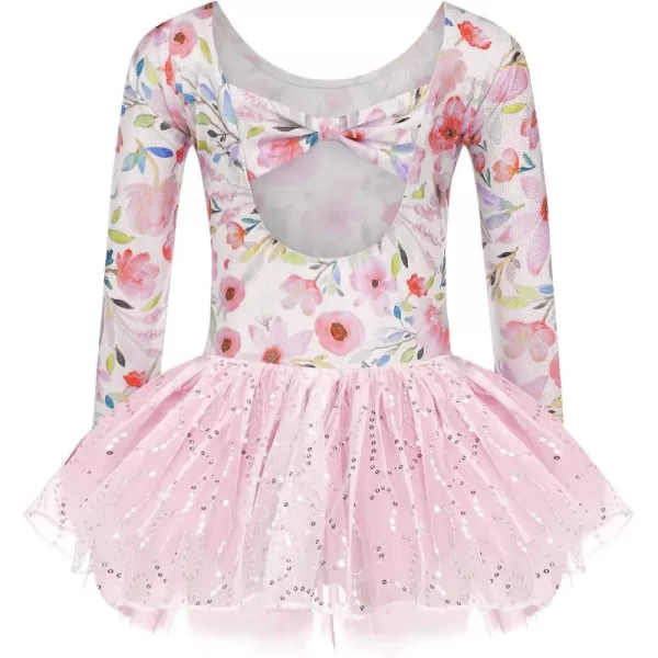 Zaclotre Girls Ballet Long Sleeve Skirted Leotards with Tutus Skirt Dance Dress Ballerina OutfitsFloral