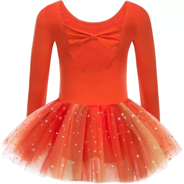 Zaclotre Girls Ballet Long Sleeve Skirted Leotards with Tutus Skirt Dance Dress Ballerina OutfitsOrange