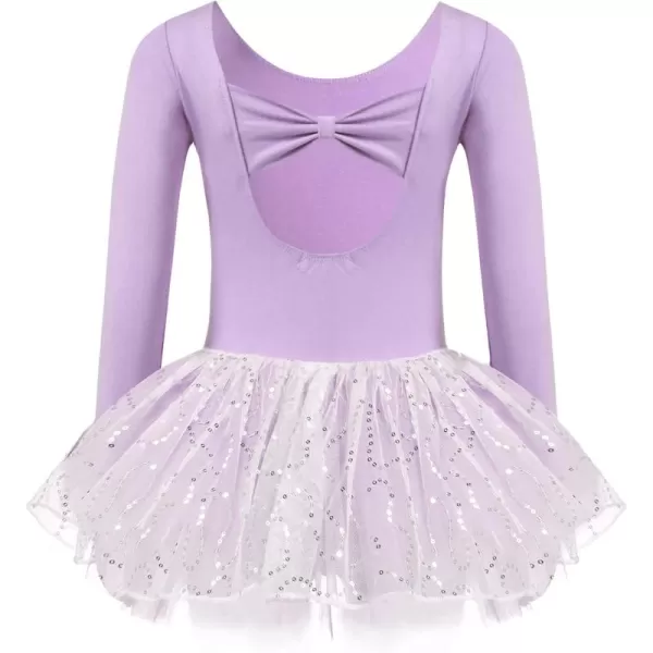 Zaclotre Girls Ballet Long Sleeve Skirted Leotards with Tutus Skirt Dance Dress Ballerina OutfitsPurpleBow Back