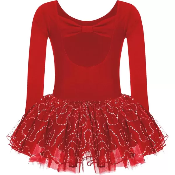 Zaclotre Girls Ballet Long Sleeve Skirted Leotards with Tutus Skirt Dance Dress Ballerina OutfitsRed