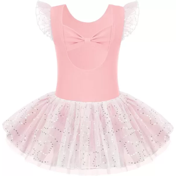 Zaclotre Girls Ballet Ruffle Short Sleeve Skirted Leotards with Tutus Skirt Dance Dress Ballerina OutfitsZballet Pink