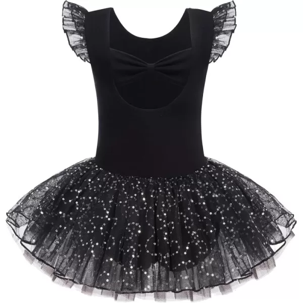 Zaclotre Girls Ballet Ruffle Short Sleeve Skirted Leotards with Tutus Skirt Dance Dress Ballerina OutfitsZblack
