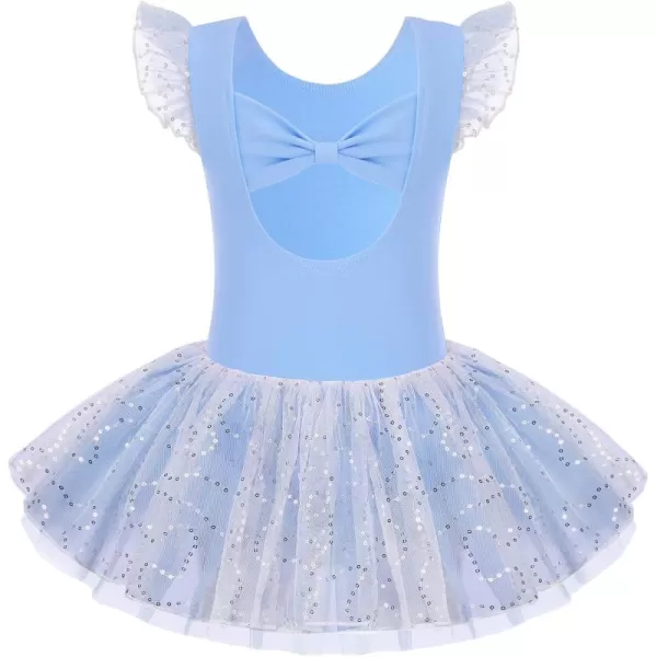Zaclotre Girls Ballet Ruffle Short Sleeve Skirted Leotards with Tutus Skirt Dance Dress Ballerina OutfitsZlight Blue