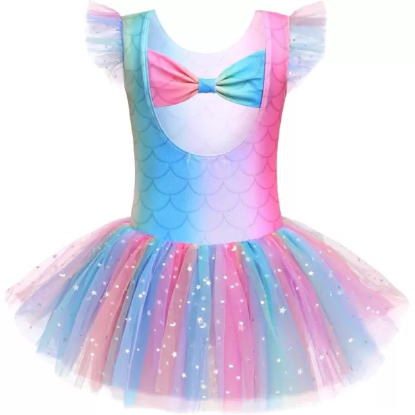 Zaclotre Girls Ballet Ruffle Short Sleeve Skirted Leotards with Tutus Skirt Dance Dress Ballerina OutfitsZrainbow Print
