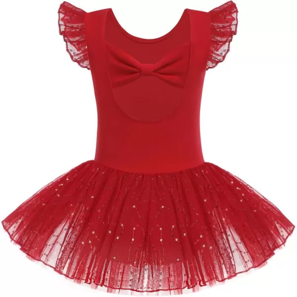 Zaclotre Girls Ballet Ruffle Short Sleeve Skirted Leotards with Tutus Skirt Dance Dress Ballerina OutfitsZred