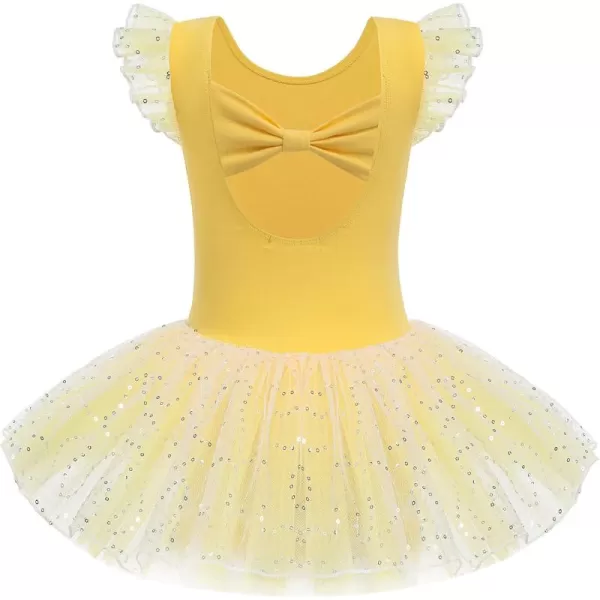 Zaclotre Girls Ballet Ruffle Short Sleeve Skirted Leotards with Tutus Skirt Dance Dress Ballerina OutfitsZyellow