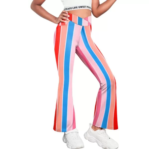 Zaclotre Girls Flare Leggings High Waisted V Crossover Casual Yoga Bell Bottoms with Pockets Pants for KidMulticolor Strap