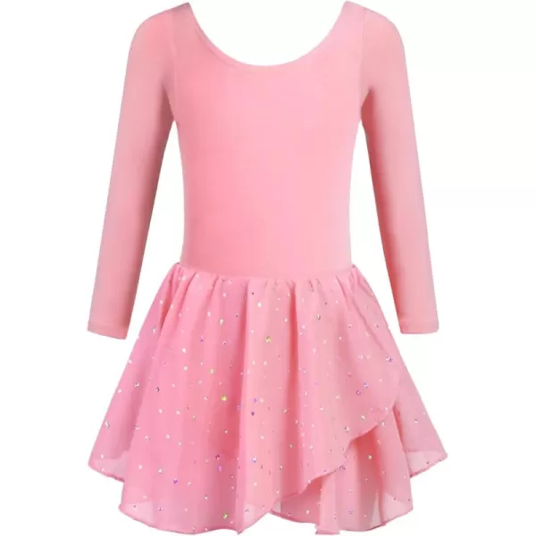 Zaclotre Girls Long Sleeve Dance Dress Glitter Ballet Skirted Leotard Ballerina Outfit