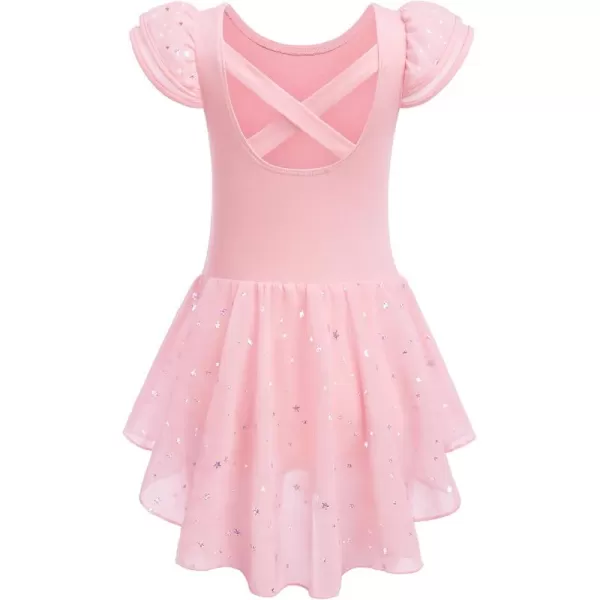 Zaclotre Girls Ruffle Sleeve Ballet Leotard with Skirt CrissCross Back Dance Dresses OutfitBallet Pink
