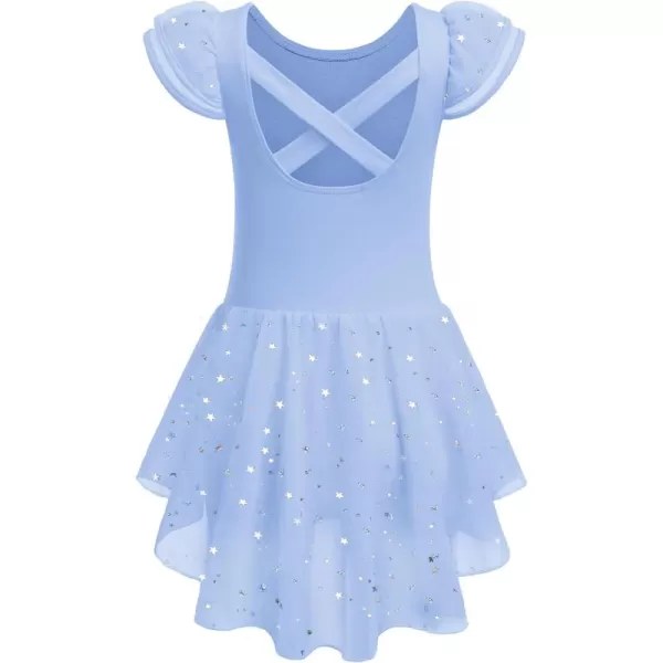 Zaclotre Girls Ruffle Sleeve Ballet Leotard with Skirt CrissCross Back Dance Dresses OutfitBlue