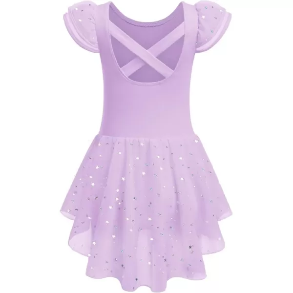 Zaclotre Girls Ruffle Sleeve Ballet Leotard with Skirt CrissCross Back Dance Dresses OutfitLilac