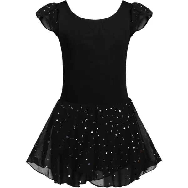 Zaclotre Girls Ruffle Sleeve Tutu Skirted Leotard Ballet Dance DressBlack 1