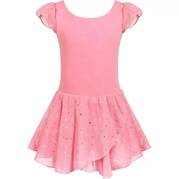 Zaclotre Girls Ruffle Sleeve Tutu Skirted Leotard Ballet Dance DressPink