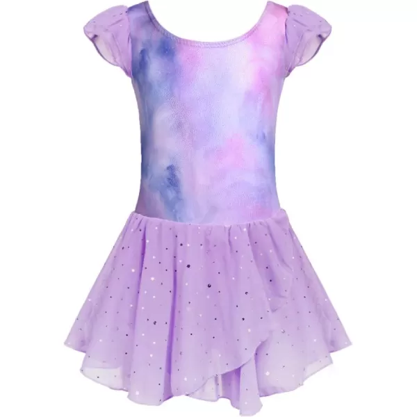 Zaclotre Girls Ruffle Sleeve Tutu Skirted Leotard Ballet Dance DressTie Dye Color