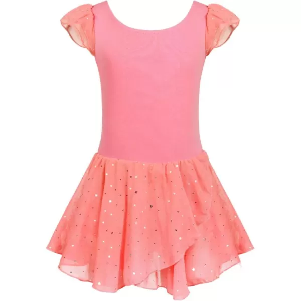 Zaclotre Girls Ruffle Sleeve Tutu Skirted Leotard Ballet Dance DressWatermenlon Red