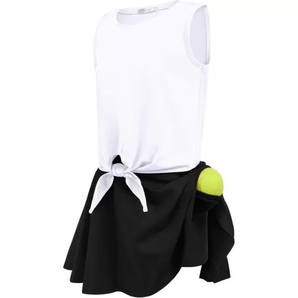 Zaclotre Girls Tennis Golf Dress Outfit Tank Top and Skorts Skirts Athletic Sets with Shorts PocketsBlack
