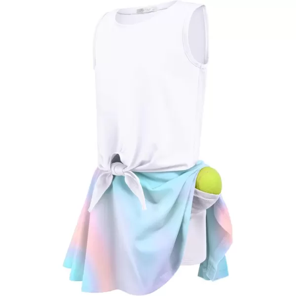 Zaclotre Girls Tennis Golf Dress Outfit Tank Top and Skorts Skirts Athletic Sets with Shorts PocketsWhitetie Dye
