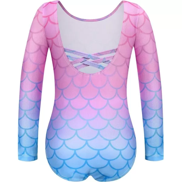 Zaclotre Gymnastic Leotards for Girls Long Sleeve Tumbling Outfits Toddler Sparkle Athletic Dancewear for KidMermaid Pink Blue