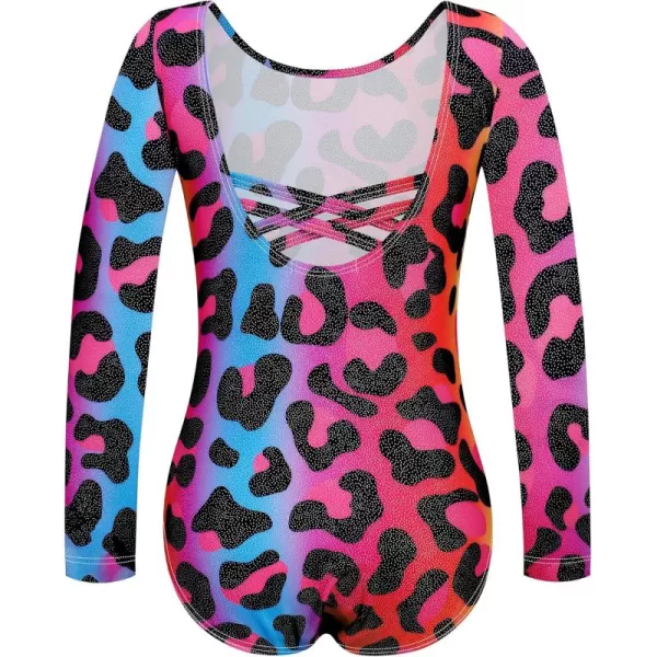Zaclotre Gymnastic Leotards for Girls Long Sleeve Tumbling Outfits Toddler Sparkle Athletic Dancewear for KidMulitcolor Leopards