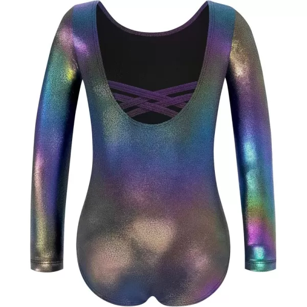 Zaclotre Gymnastic Leotards for Girls Long Sleeve Tumbling Outfits Toddler Sparkle Athletic Dancewear for KidSparkle Colorful Black