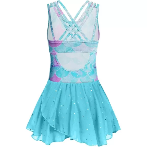 Zaclotre Gymnastics Leotards for Girls Criss Cross Strap Shiny Ballet Dance Dresses Hollow Back Skirted Ballerina CostumeGreen Mermaid