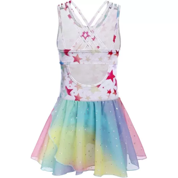Zaclotre Gymnastics Leotards for Girls Criss Cross Strap Shiny Ballet Dance Dresses Hollow Back Skirted Ballerina CostumeStar