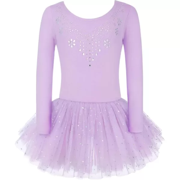 Zaclotre Kid Girls Long Sleeve Leotards Ballet Dance Sparkly Tutu Dress Ballerina OutfitsLilac