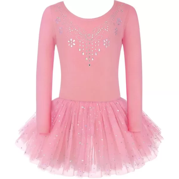 Zaclotre Kid Girls Long Sleeve Leotards Ballet Dance Sparkly Tutu Dress Ballerina OutfitsPink Pruple