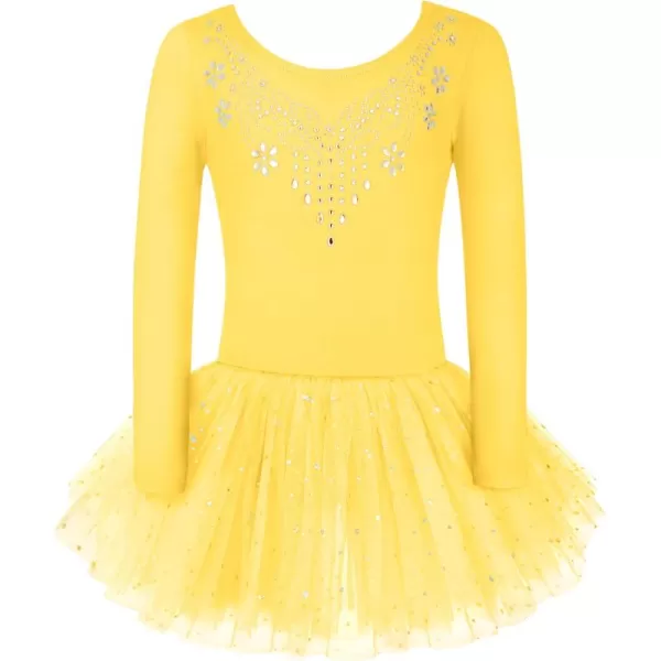 Zaclotre Kid Girls Long Sleeve Leotards Ballet Dance Sparkly Tutu Dress Ballerina OutfitsYellow