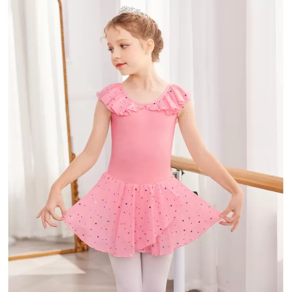 Zaclotre Girls Ballet Leotard with Skirt Kids Colorful Ruffle Sleeves Dance Dress Ballerina OutfitDark Pink