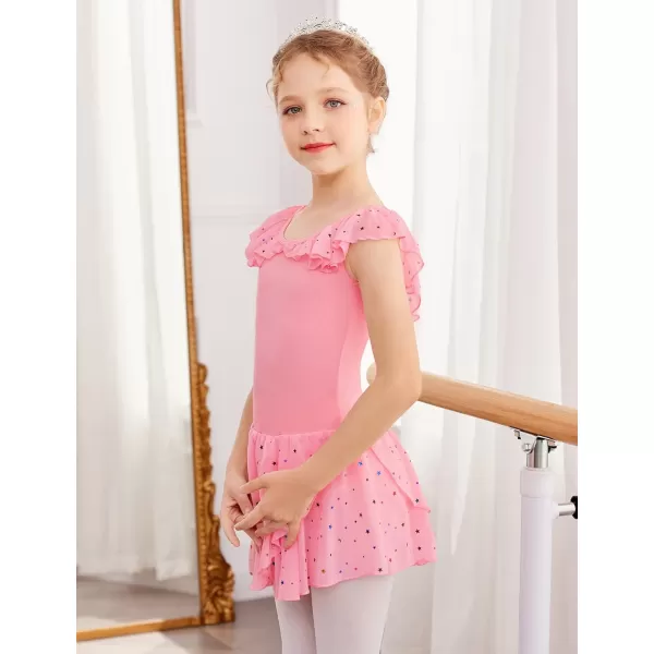 Zaclotre Girls Ballet Leotard with Skirt Kids Colorful Ruffle Sleeves Dance Dress Ballerina OutfitDark Pink