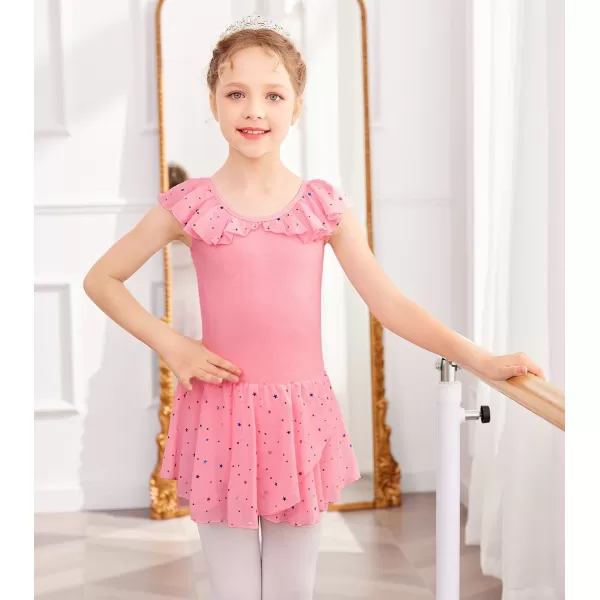 Zaclotre Girls Ballet Leotard with Skirt Kids Colorful Ruffle Sleeves Dance Dress Ballerina OutfitDark Pink