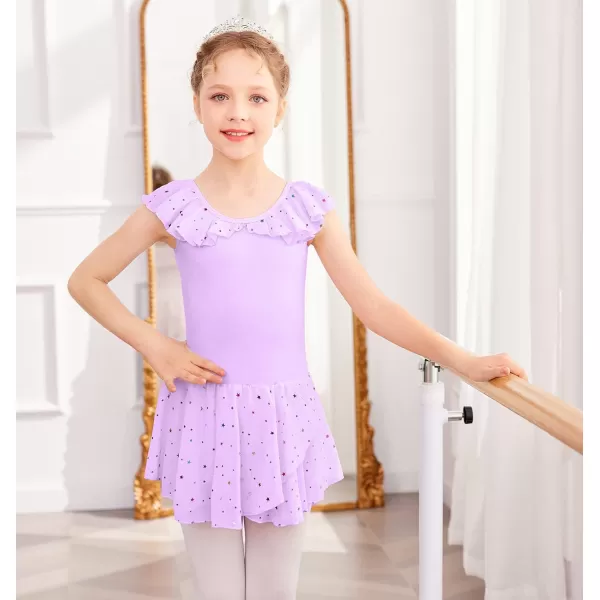 Zaclotre Girls Ballet Leotard with Skirt Kids Colorful Ruffle Sleeves Dance Dress Ballerina OutfitLilac