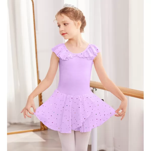 Zaclotre Girls Ballet Leotard with Skirt Kids Colorful Ruffle Sleeves Dance Dress Ballerina OutfitLilac
