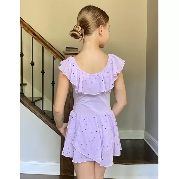 Zaclotre Girls Ballet Leotard with Skirt Kids Colorful Ruffle Sleeves Dance Dress Ballerina OutfitLilac