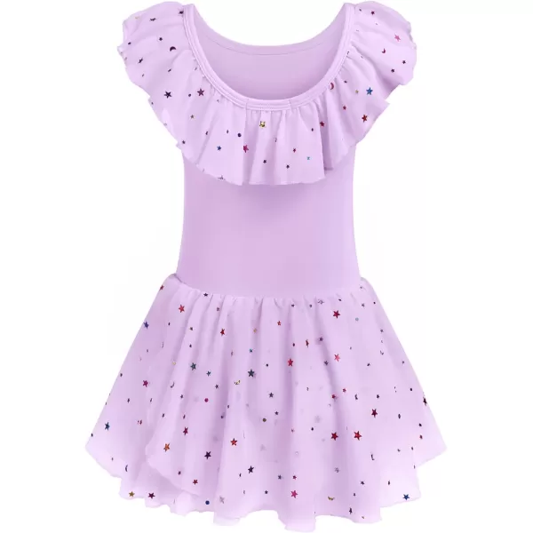Zaclotre Girls Ballet Leotard with Skirt Kids Colorful Ruffle Sleeves Dance Dress Ballerina OutfitLilac