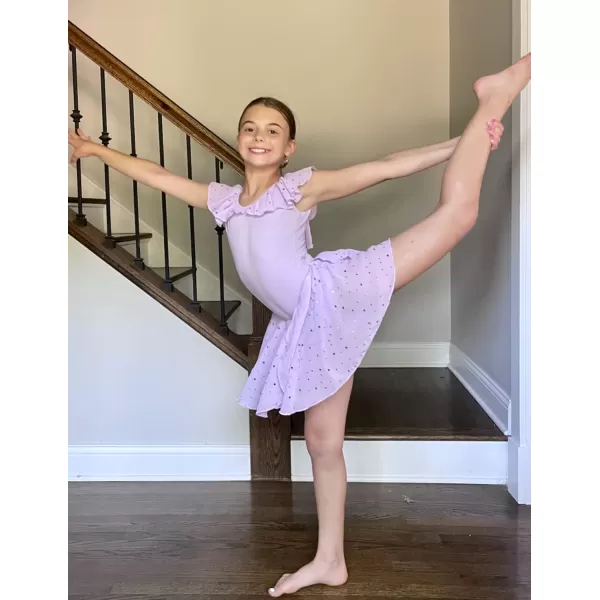 Zaclotre Girls Ballet Leotard with Skirt Kids Colorful Ruffle Sleeves Dance Dress Ballerina OutfitLilac