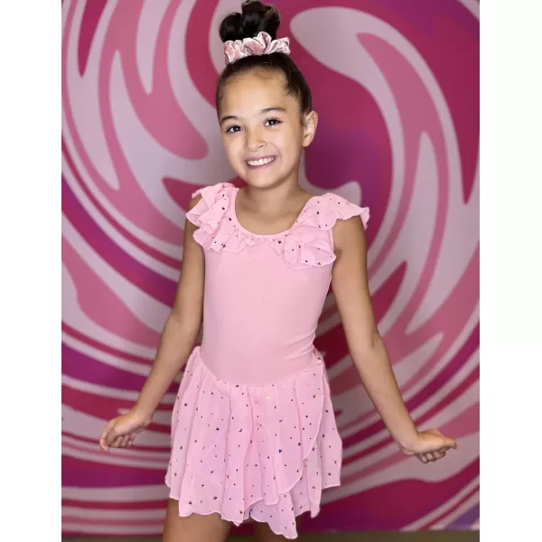 Zaclotre Girls Ballet Leotard with Skirt Kids Colorful Ruffle Sleeves Dance Dress Ballerina OutfitPink