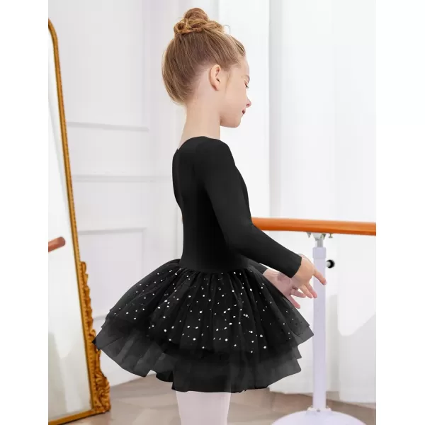 Zaclotre Girls Ballet Leotards 4Layers Tiered Long Sleeve Dance Tutu Dresses Party Costumes for BallerinaBlack