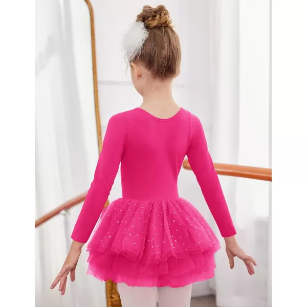 Zaclotre Girls Ballet Leotards 4Layers Tiered Long Sleeve Dance Tutu Dresses Party Costumes for BallerinaHot Pink