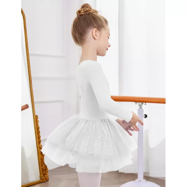 Zaclotre Girls Ballet Leotards 4Layers Tiered Long Sleeve Dance Tutu Dresses Party Costumes for BallerinaWhite
