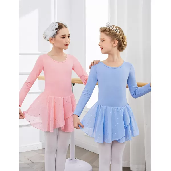 Zaclotre Girls Ballet Leotards Long Sleeve Shiny Skirted Crisscross Back Toddler Leotard Dresses Dance OutfitsBlue